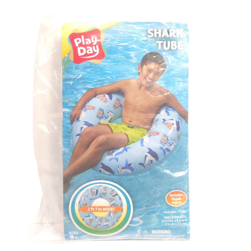 Play Day Shark Tube Inflatable Pool Float 31 in Blue Age 9+